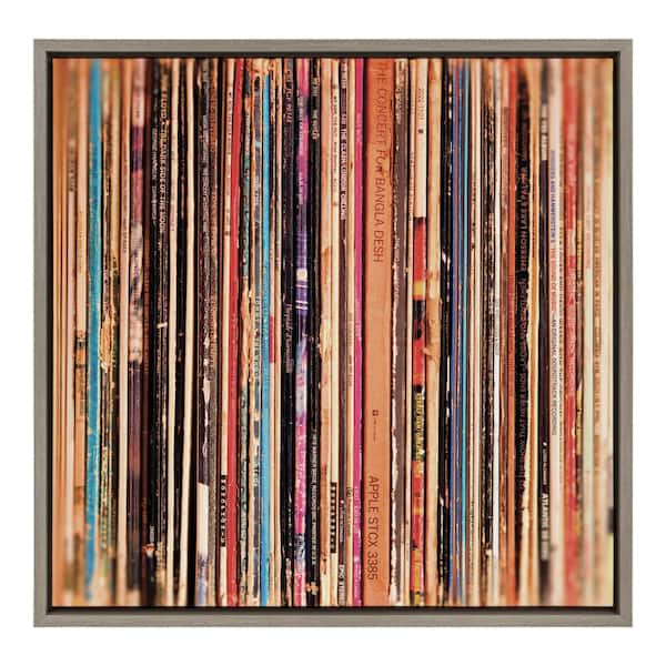 Kate and Laurel Sylvie 33RPM 1-Piece Gray Framed Canvas Art Print, 22.00 in. x 22.00 in.