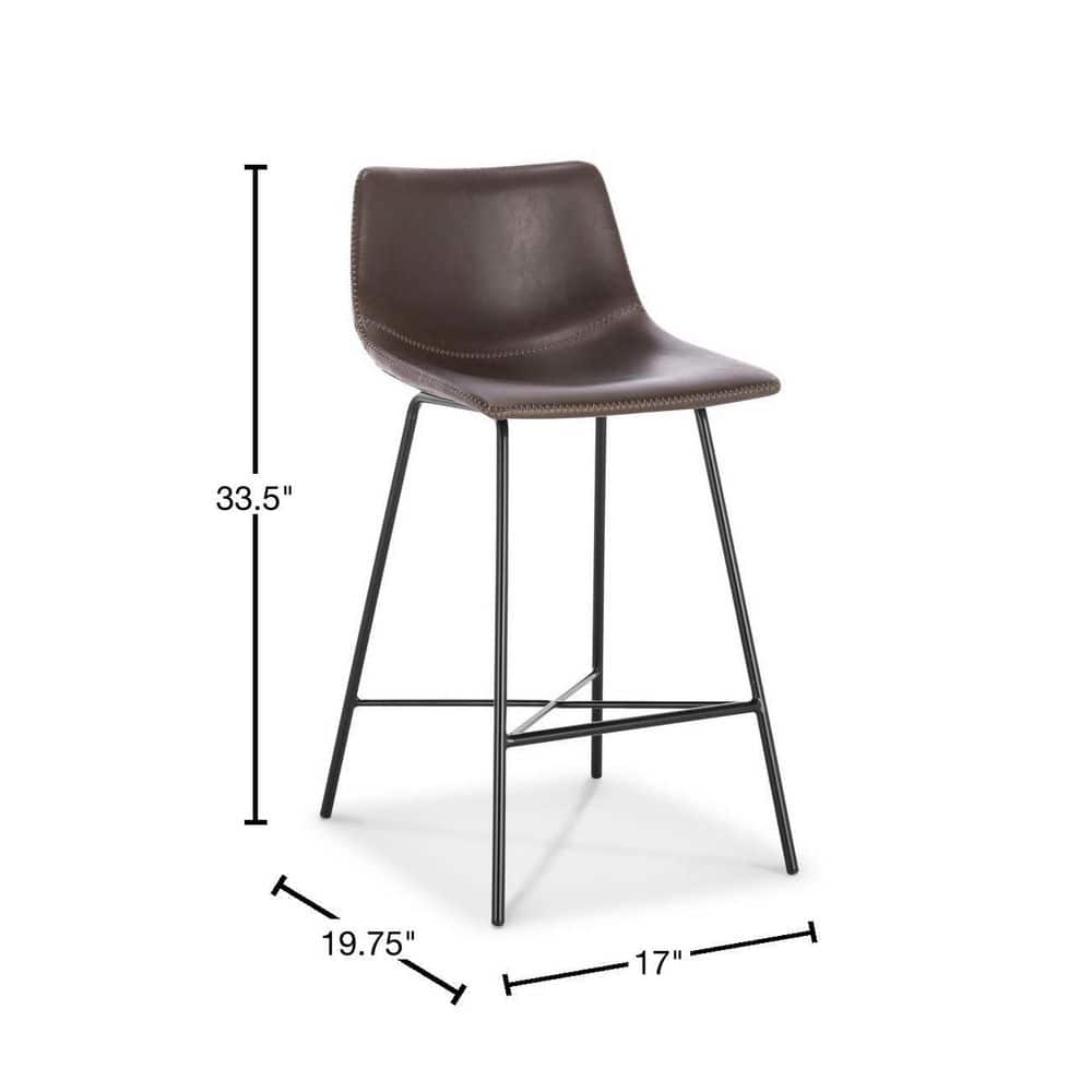 Bela 24'' Brown Faux Leather Counter Stools with Metal Legs
