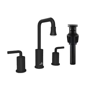 8 in. Widespread Double Handle Bathroom Faucet with LED Light Temperature Display in Matte Black