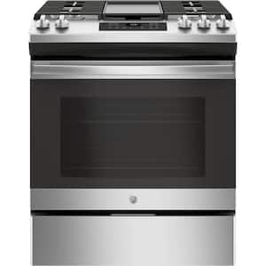 GE Profile 30 in. 6.7 cu. ft. Smart Slide-In Double Oven Gas Range in  Fingerprint Resistant Stainless with True Convection PGS960YPFS - The Home  Depot