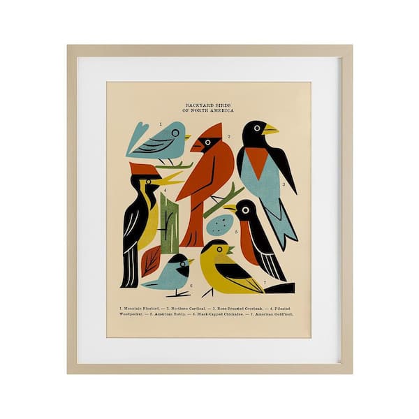 Backyard Birds Midcentury Modern by Renea L. Thull Birch Framed Animal Graphic Art Print 16 in. x 13 in.