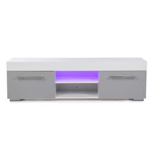51 in. Gray White TV Stand with 2-Storage Drawers Fits TV's up to 59 in. with LED Light