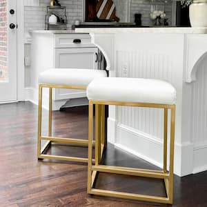 24 in. White Square PU Leather Bar Stools with Golden Metal Frame (set of 2)