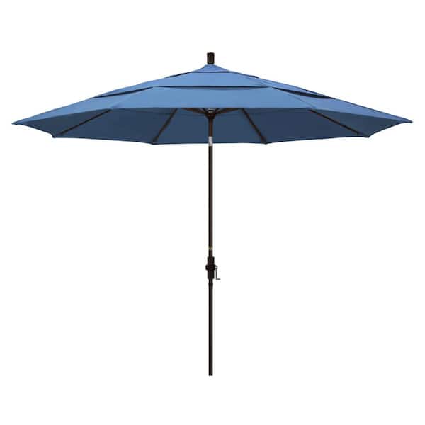 California Umbrella 11 ft. Aluminum Collar Tilt Double Vented Patio Umbrella in Frost Blue Olefin