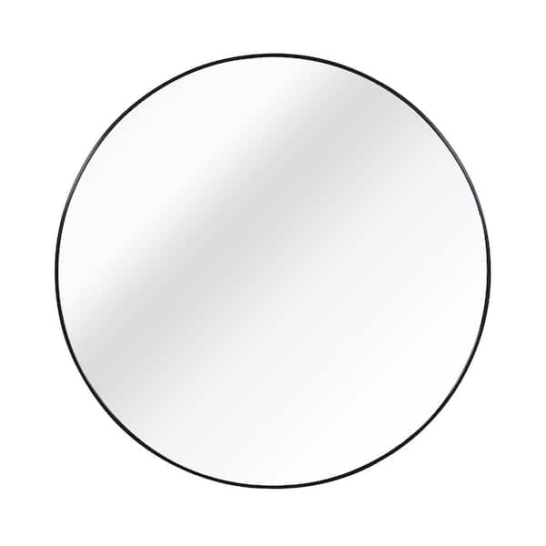 20 in. W x 20 in. H Round Framed Hook Wall Bathroom Vanity Mirror in Black