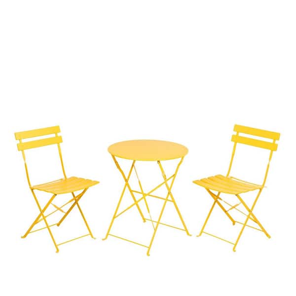 Tatahance 23.6 in. Yellow Small Round Steel Coffee Table with 2-Piece Chair