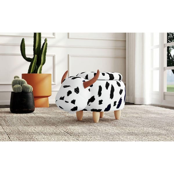 Buttercup White and Black Polyester Storage Stool