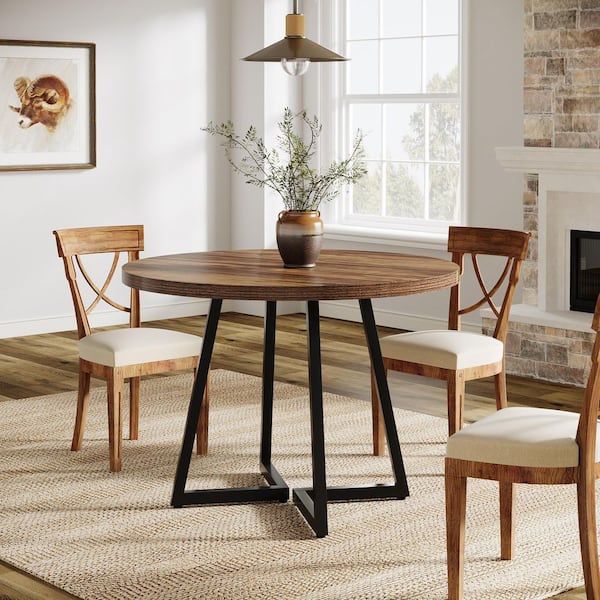 Moronia Rustic Brown Wood 31.5 in. Pedestal Small Round Dining Table Seats 2, Farmhouse Kitchen Table for Small Spaces