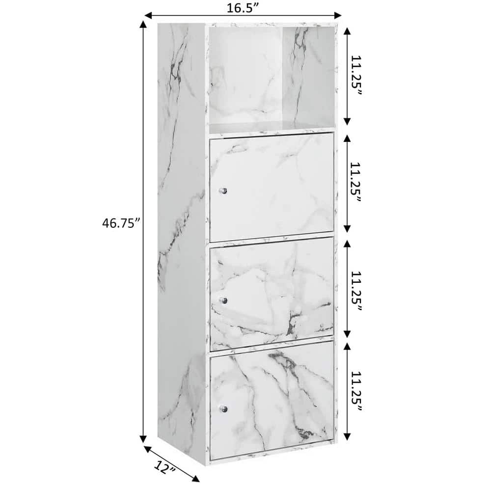White Faux Marble 3-Door Office Storage Cabinet with Adjustable Shelving