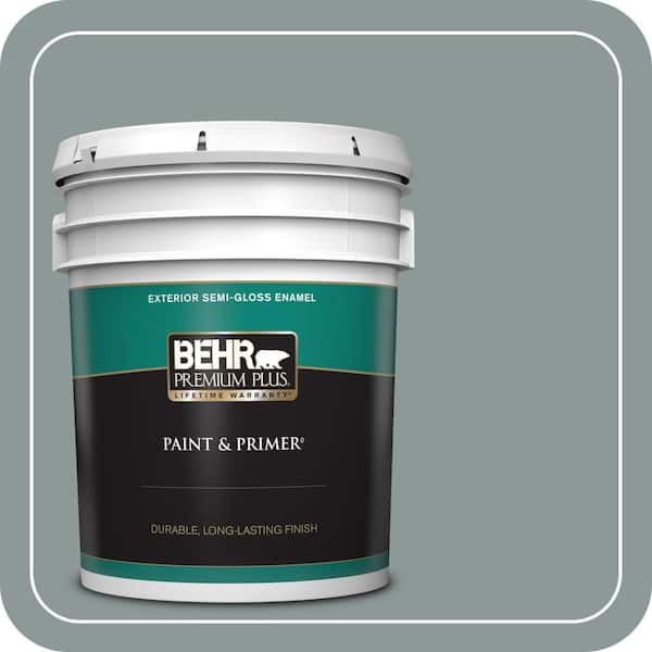BEHR PREMIUM PLUS 5 gal. #ECC-61-3 Evening Fog Semi-Gloss Enamel Exterior Paint & Primer