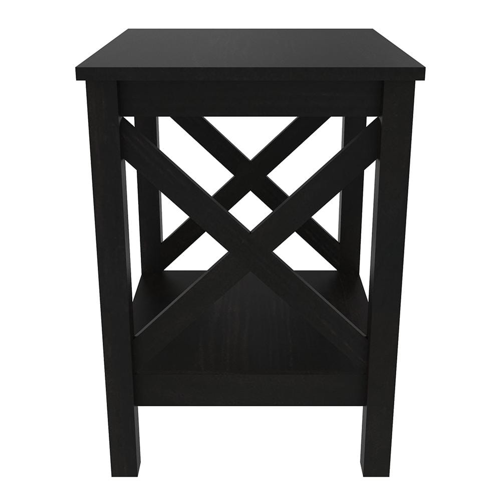 Rectangular X-Frame Dark-Brown Wood End Table with Two Shelves