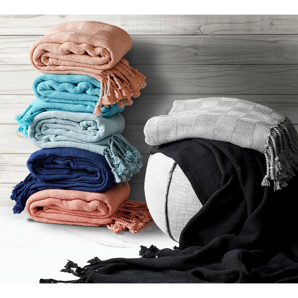 Coral Pink Organic Cotton Throw Blanket with Fringe