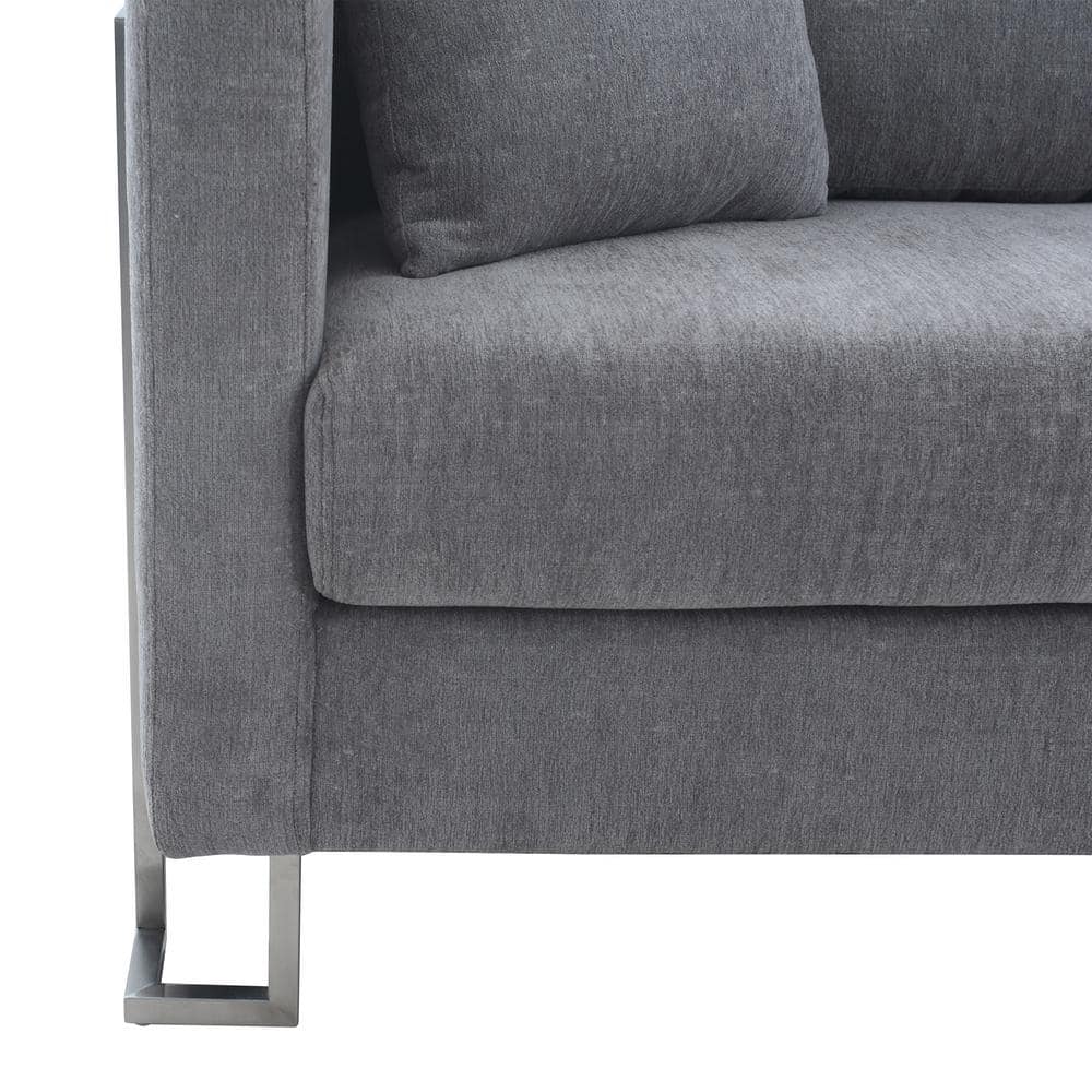 Heritage 91" Gray Leather Stationary Sofa with Wood Legs