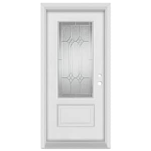 32 in. x 80 in. Orleans Left-Hand Zinc Finished Fiberglass Mahogany Woodgrain Prehung Front Door