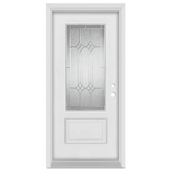 Stanley Doors 32 in. x 80 in. Orleans Left-Hand Zinc Finished Fiberglass Mahogany Woodgrain Prehung Front Door