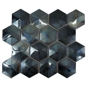 Aurora Blue 10.32 in. x 11.82 Hexagon Glossy Glass Mosaic Tile Sample