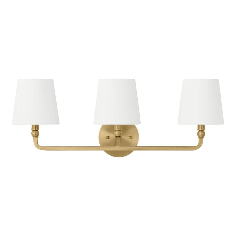 Hampton Bay Canterwood 24.88 in. 3-Light Brass Vanity Light with Fabric Shades