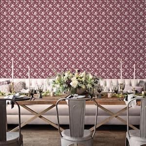 Secret Garden Cranberry and Cream Delicate Flower Trail Non-Woven Non-Pasted Wallpaper Roll (Covers 57.75 sq.ft.)