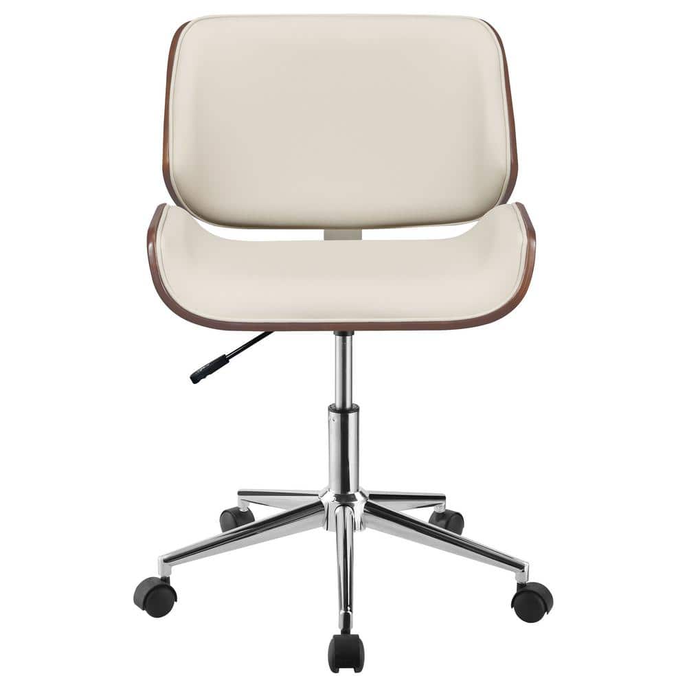 Ecru Leatherette and Walnut Swivel Desk Chair