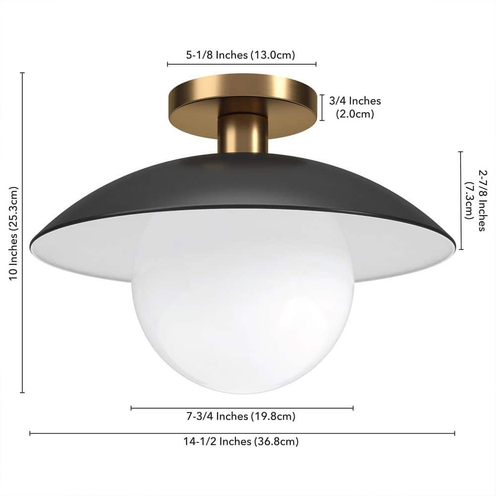 Alvia 14.5" Matte Black and Brass Semi Flush Mount Light