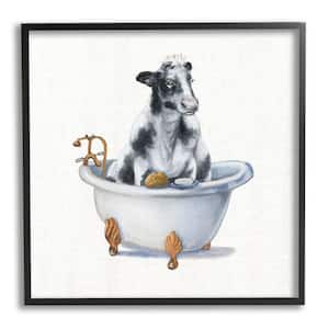 Dairy Cow in Bathtub Country Farm Animal By Donna Brooks Framed Print Abstract Texturized Art 24 in. x 24 in.