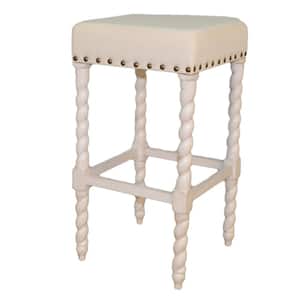 Remick 30 in. White and Linen Barley Twist Upholstered Bar Stool