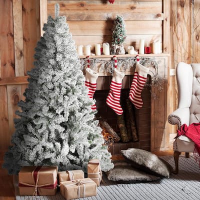 6 ft. Unlit Flocked Christmas Tree Artificial Pine Tree Holiday Decor