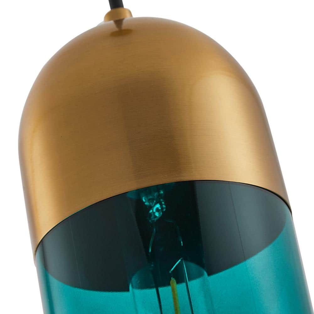 Modern Green Glass Cylinder Pendant Light with Gold Finish