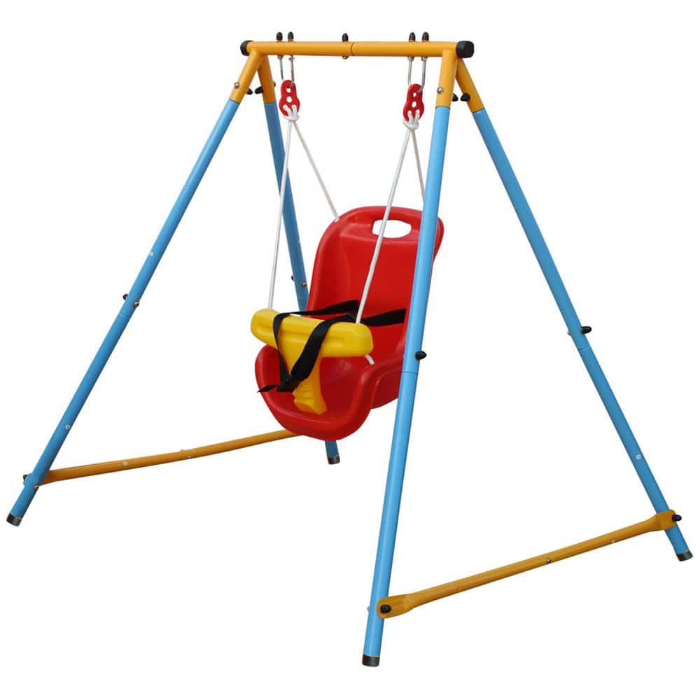 GOGEXX 48 in. L x 40 in. W x 44 in. H Baby Toddler Outdoor Metal Swing ...