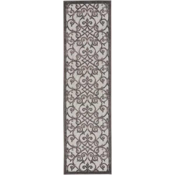 Nourison Aloha Gray/Charcoal 2 ft. x 8 ft. Kitchen Runner Moroccan Modern Indoor/Outdoor Patio Area Rug