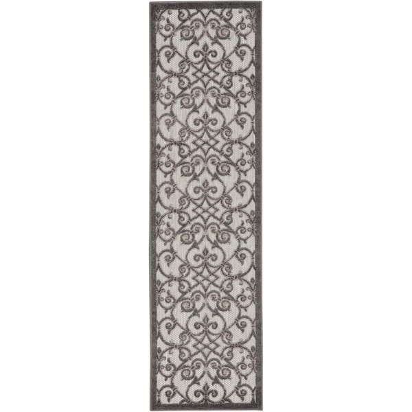 Nourison Aloha Gray/Charcoal 2 ft. x 8 ft. Kitchen Runner Moroccan Modern Indoor/Outdoor Patio Area Rug