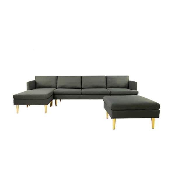wetiny 61 in. W Square Arm 2-piece L Shaped Polyester Modern Sectional Sofa in Gray