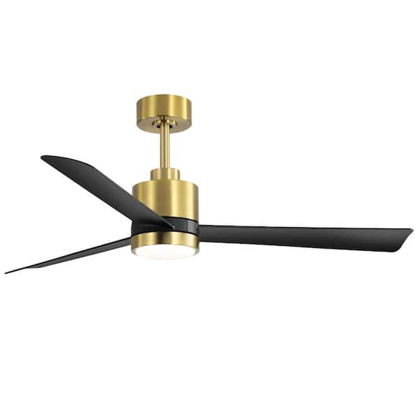 Breezary Claude 52 in. Integrated LED Indoor Black and Gold Ceiling Fan with Light and Remote Control Included