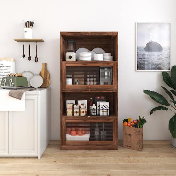 Unbranded Walnut Brown 62 in. H Wood Pantry Organizer with 4-Tier Storage Shelves