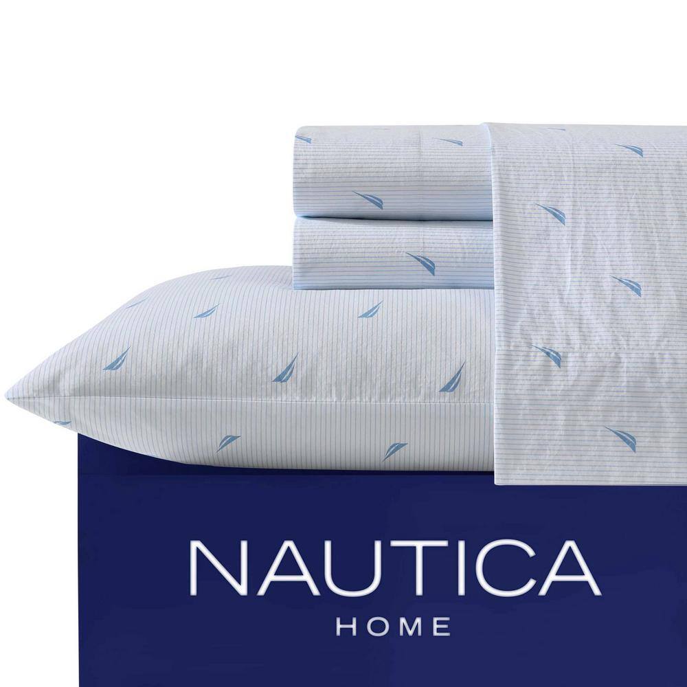 Navy Dusk Cotton Percale Twin Sheet Set with Stripes
