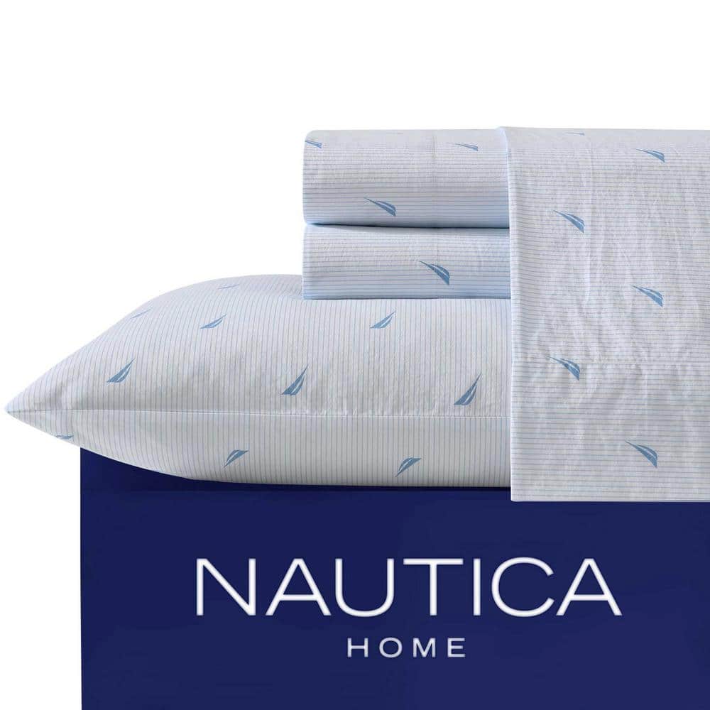 Twin XL Blue Cotton Percale Deep Pocket Sheet Set