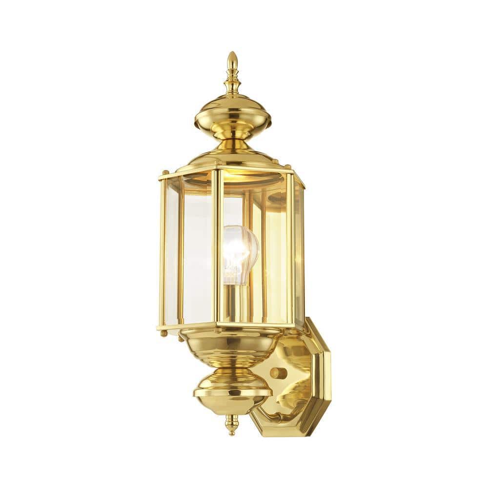 Polished Brass Outdoor Lantern Sconce with Clear Beveled Glass
