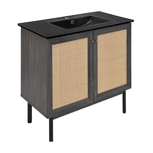 Classe 36 in. Bathroom Vanity in Black Oak with Black Ceramic Sink Top