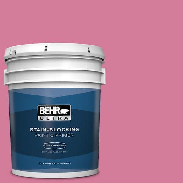 BEHR ULTRA 5 gal. #P130-5 Little Bow Pink Extra Durable Satin Enamel Interior Paint & Primer