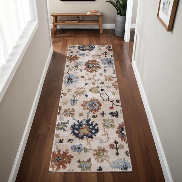 Blue 2 x 8 ft. Loomed Floral Runner Indoor Area Rug