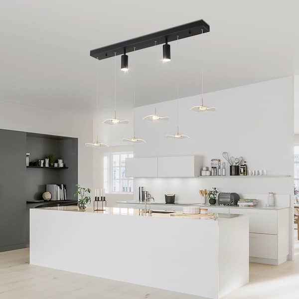Genoci 34-Watt 8 Light Black Dimmable Integrated LED Pendant Light
