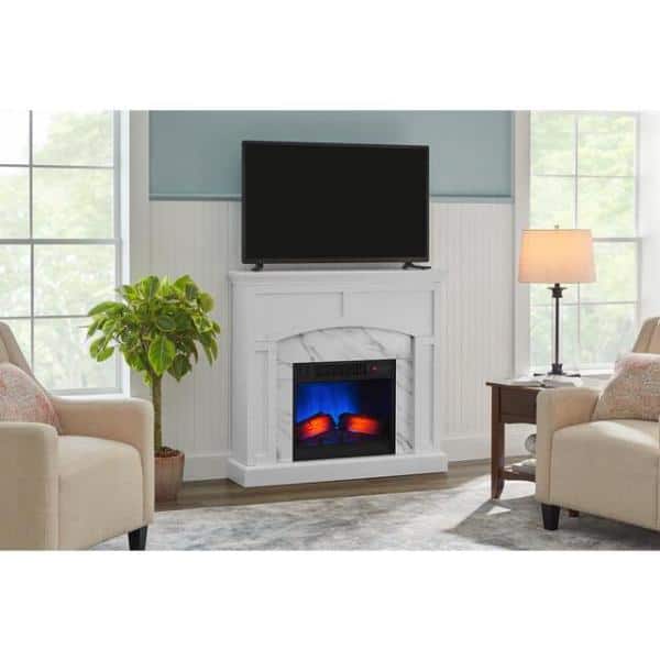 StyleWell Fallston 45 in. W Wall Mantel Infrared Electric Fireplace in White