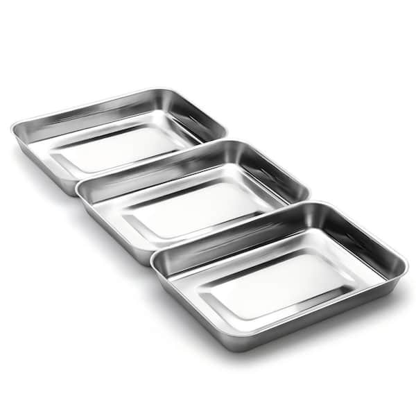 7.8 in. x 10.7 in. Breading Pan, Stainless Steel Breading Set for Marinating Meat, Food Prep Tray, Coating Tray (3-Pack)