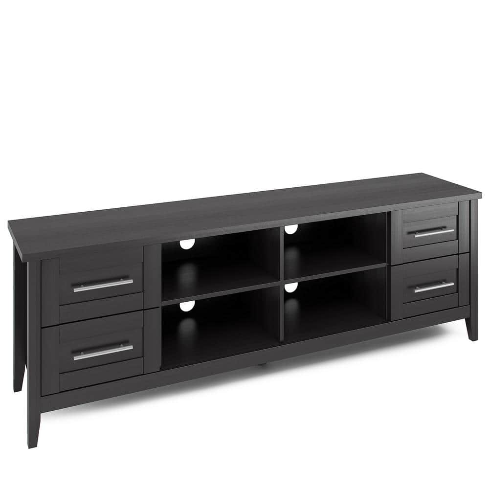Elegant Black Wood Grain Extra-Wide TV Stand with Nickel Handles