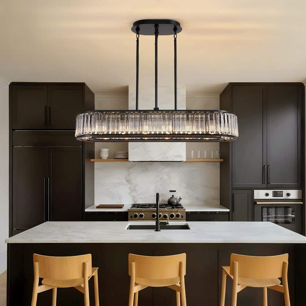 50 in. Modern 16-Light Double-Layer Black Oval Crystal Chandelier Suitable for the Kitchen Living Room and Foyer price history on PriceWatchPro
