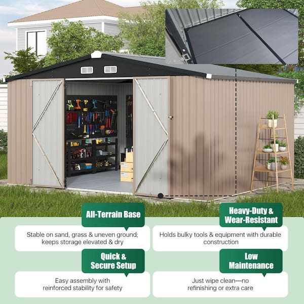 Sizzim 9.5 ft. W x 12 ft. D Outdoor Metal Shed with Door, Air