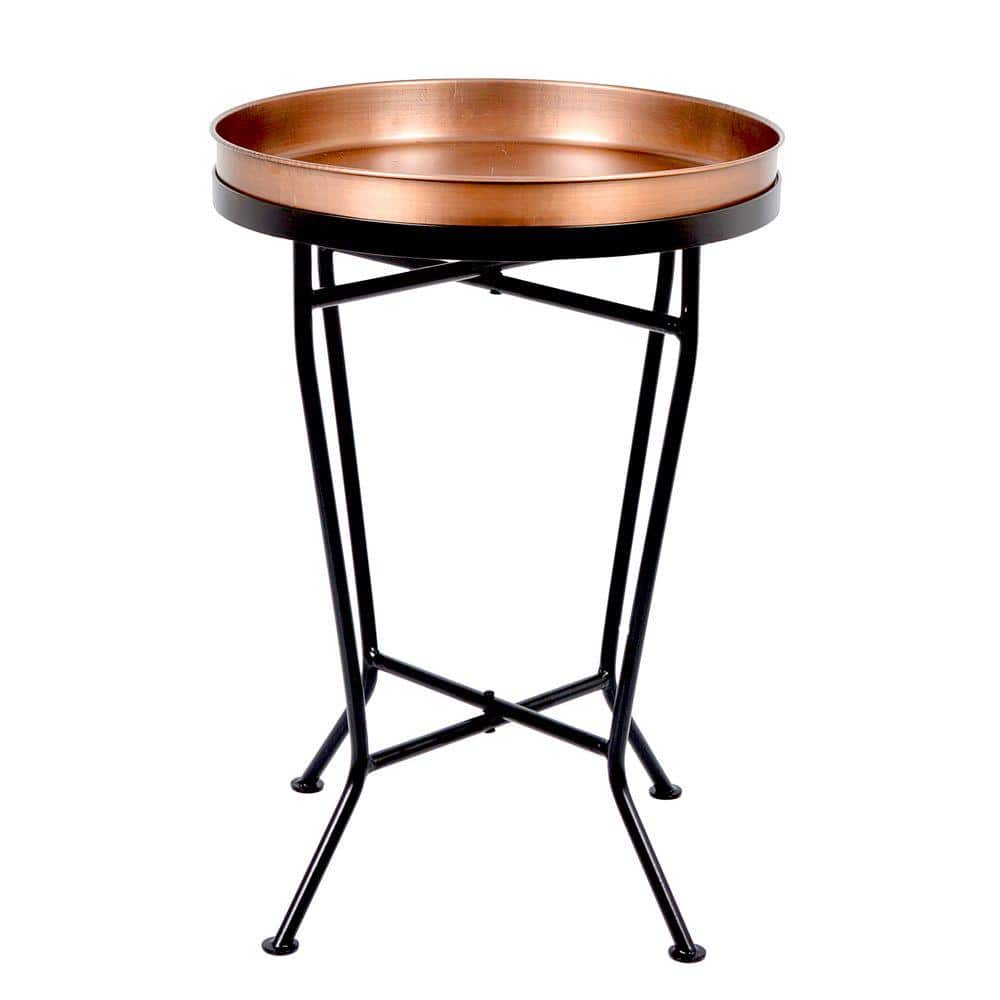 13 in. Dia Black Metal Antique Copper Round Planter Tray with Stand