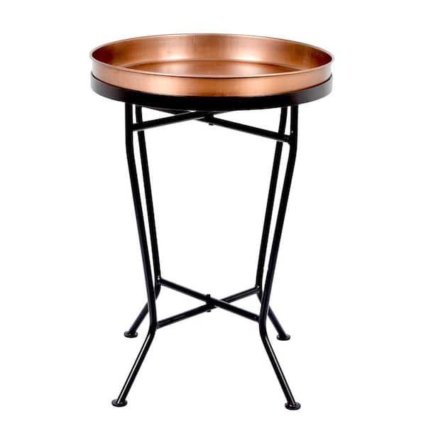 Unbranded 13 in. Dia Black Metal Antique Copper Round Planter Tray with Stand