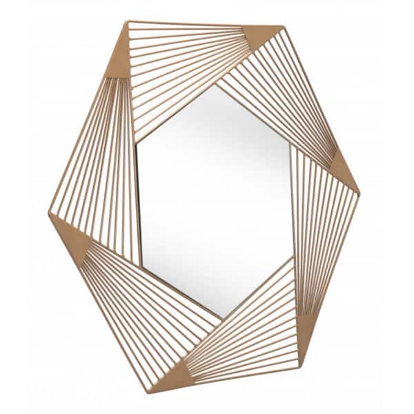 HomeRoots 33.5 in. x 29.1 in. Classic Irregular Framed Gold Vanity Mirror