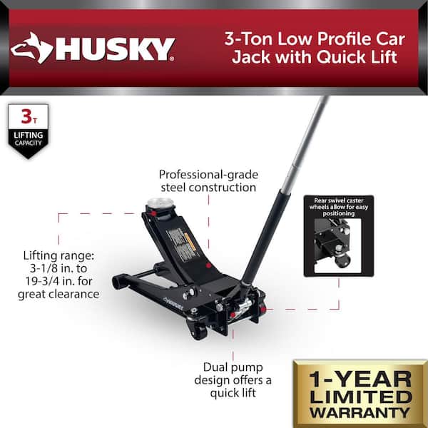Husky 3-Ton Low Profile Car Jack with Quick Lift HD00120-HV-TH